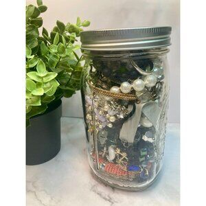 Vintage and Contemporary Wearable Mixed Jewelry Jar - Good Condition -5